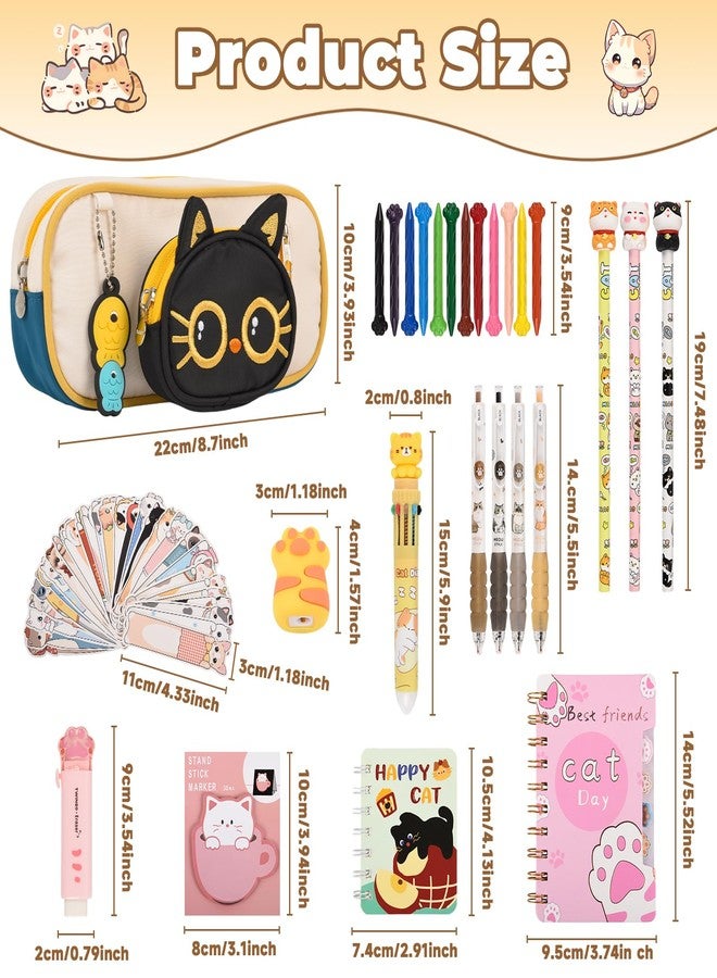 Ulema 58 Pcs Cute Cartoon Cat Stationery Set Cat Lover Gifts Christmas Gifts for Boys Girls with Cat Ballpoint Pen, Gel Pens,for Birthday Gifts,School Office Classroom Supplies. - Image 3